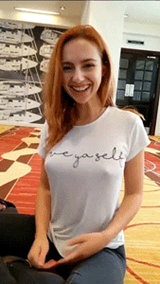 cute redhead goofing around'