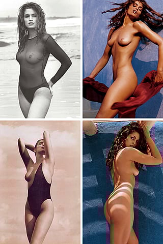 Cindy Crawford 1988 and 22 years old in black and white. Color. Photos are from 1998 when she was 32. Her tits definitely started to sag. This was before she had kids'